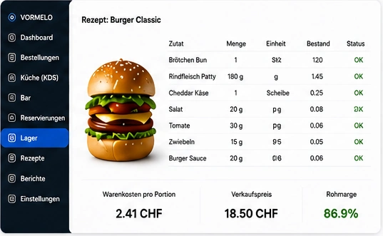 Rezepturen und Lagerverwaltung für Gastronomie